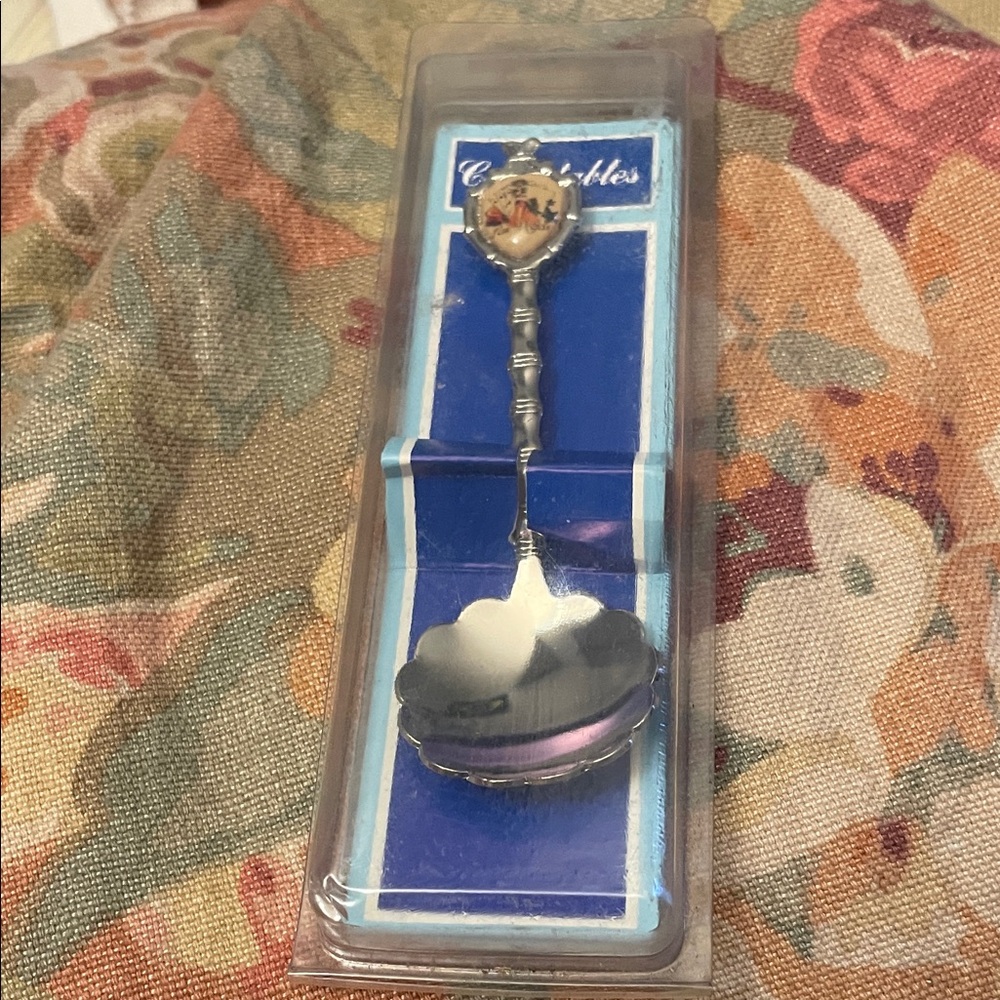 Silver-Tone Scalloped Serving Spoon with Floral Accent